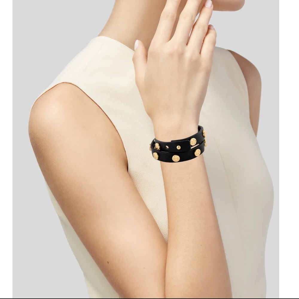 Tory Burch- leather logo studded wrap bracelet